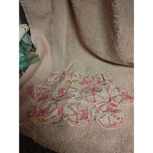 Lot Of 2 Vintage Crochet Doilies pink Variegated Rectangle 7 In X 10 In. Heart